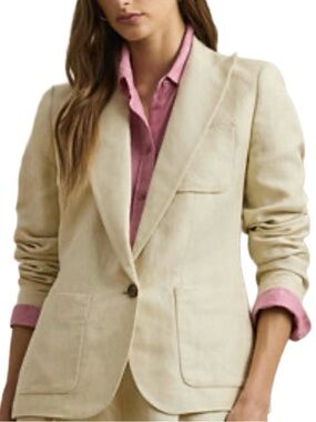 Lauren Ralph Lauren Women’s LINEN Blend Twill Blazer Jacket Tan Size 16 NWT